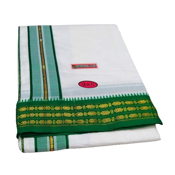 cotton Cool Men's Dhoti 9x5 cotton dhoti+Angavastram towel set Attached (White) 100% cotton Solid Men Dhoti (Pack of 1 Piece}