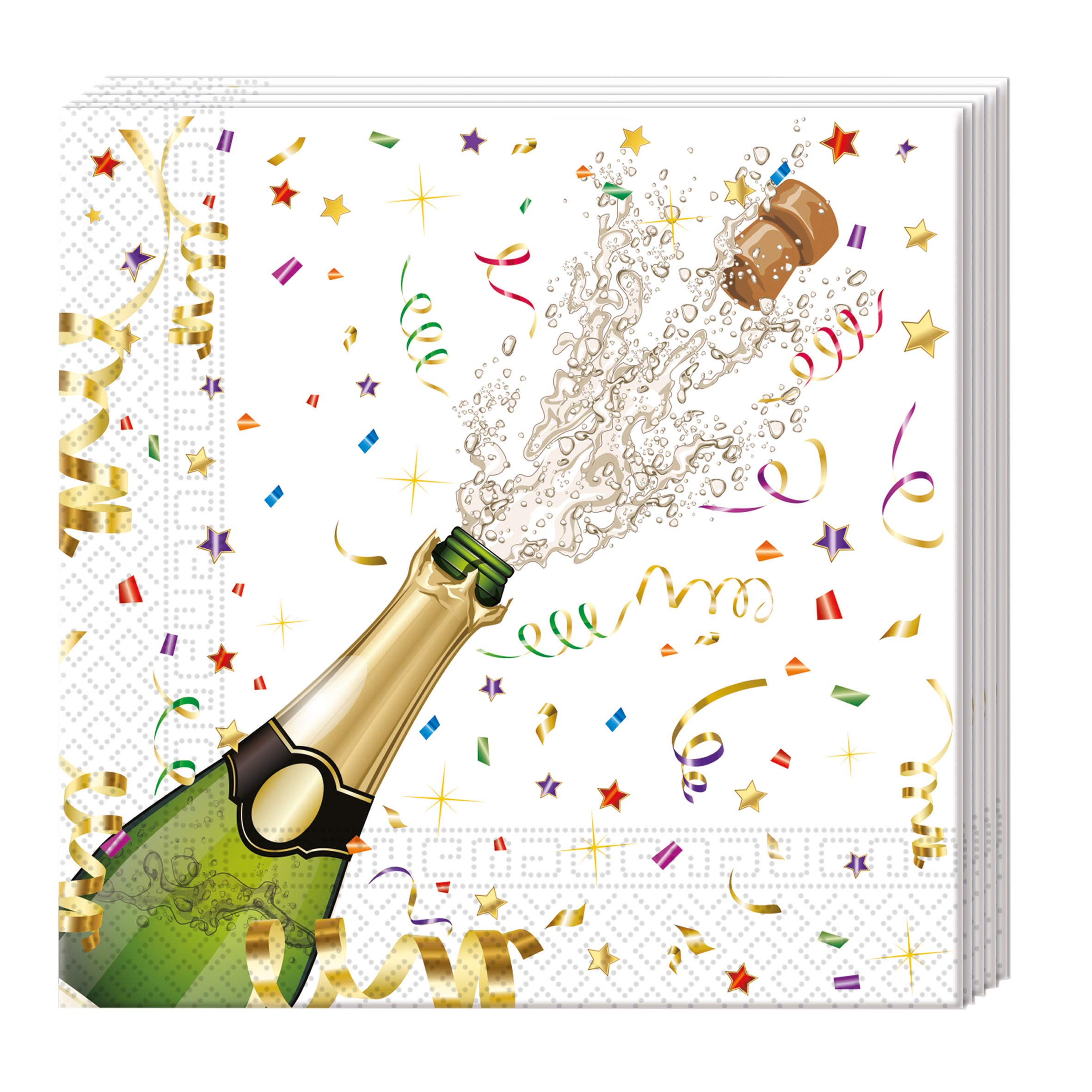 Procos Pack of 20 New Year Napkins Bottle, Multicolor, Packaging, unit