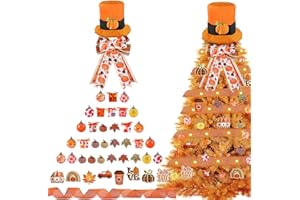 YLOLUL 44 Pcs Fall Thanksgiving Day Decorations Fall Thanksgiving Day Tree Ornaments Tree Topper Fall Wooden Hanging Ornaments with Bow and Ribbon for Fall Thanksgiving Day Holiday Party Tree Hanging Decor