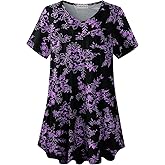LARACE Plus Size Tunic Tops for Women V Neck Pleated Casual Blouses Summer Shirts