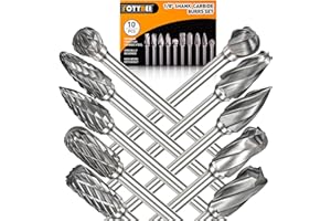 FOTYBEI Carbide Burr Set Compatible with Dremel Rotary Tool 10Pcs Die Grinder Bits Rotary File Rasp with 1/8” Shank and 1/4” Grinding Head Accessories for DIY, Woodworking, Metal Carving, Drilling, Polishing