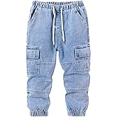 Verdusa Boy's Baggy Jeans Cargo Drawstring Waist Flap Pocket Joggers Carrot Denim Pants
