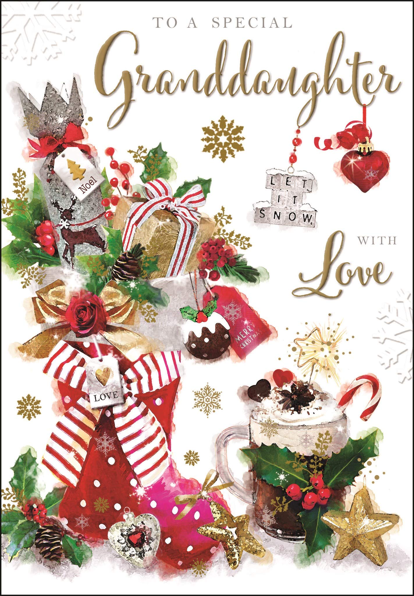 Jonny Javelin Special Granddaughter with Love Christmas Card - Stocking Hot Chocolate