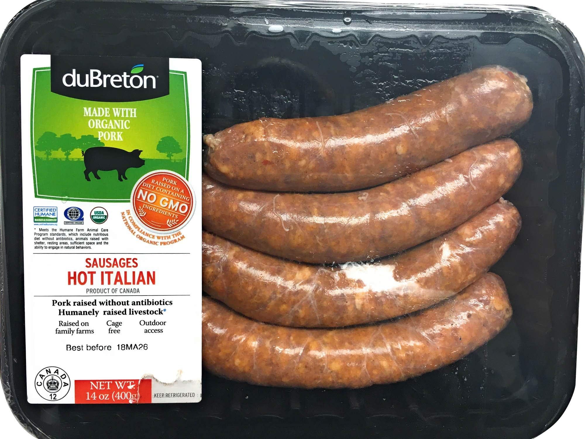 Dubreton, Sausage Pork Hot Italian Organic, 14 Ounce