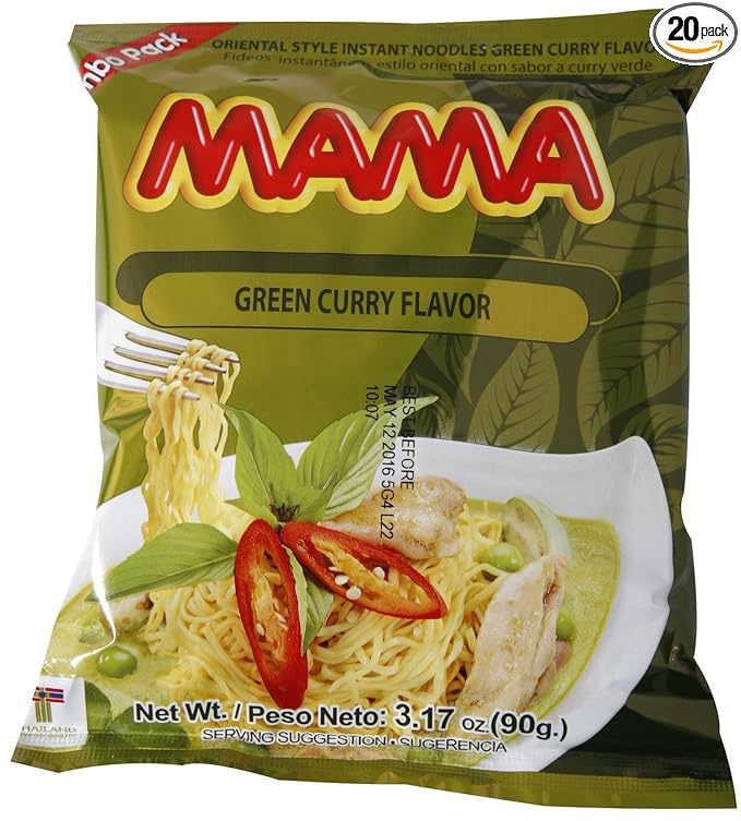 Amazon Com Mama Ramen Instant Noodles Green Curry Flavor 90g 3 17oz Jumbo Pack Of Grocery Gourmet Food