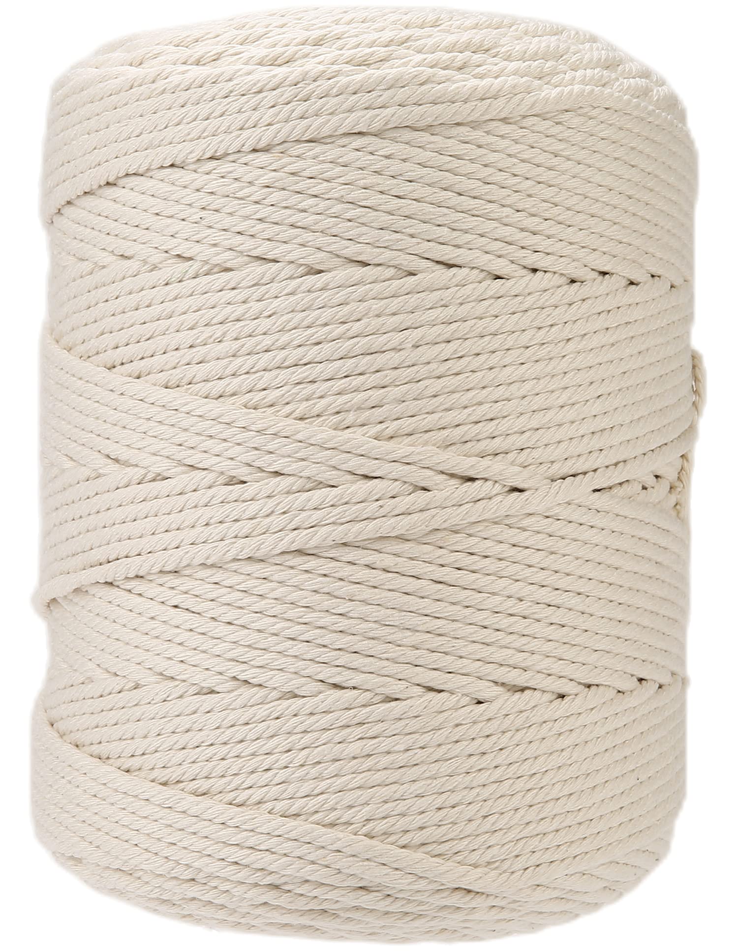 GOHOF Macrame Cord 4mm x 300m Premium Cotton Rope - 4 Strand Twisted Soft Cotton String for Macrame Art - Chemical-Free (Beige)