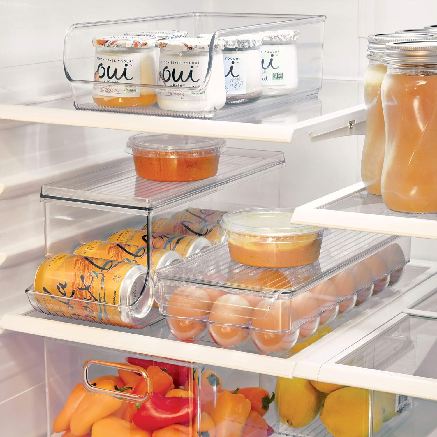 iDesign Fridge Binz BPA-Free Plastic Beverage Can Organizer with Lid - 13.84" x 5.7" x 5.8", Clear: Home & Kitchen