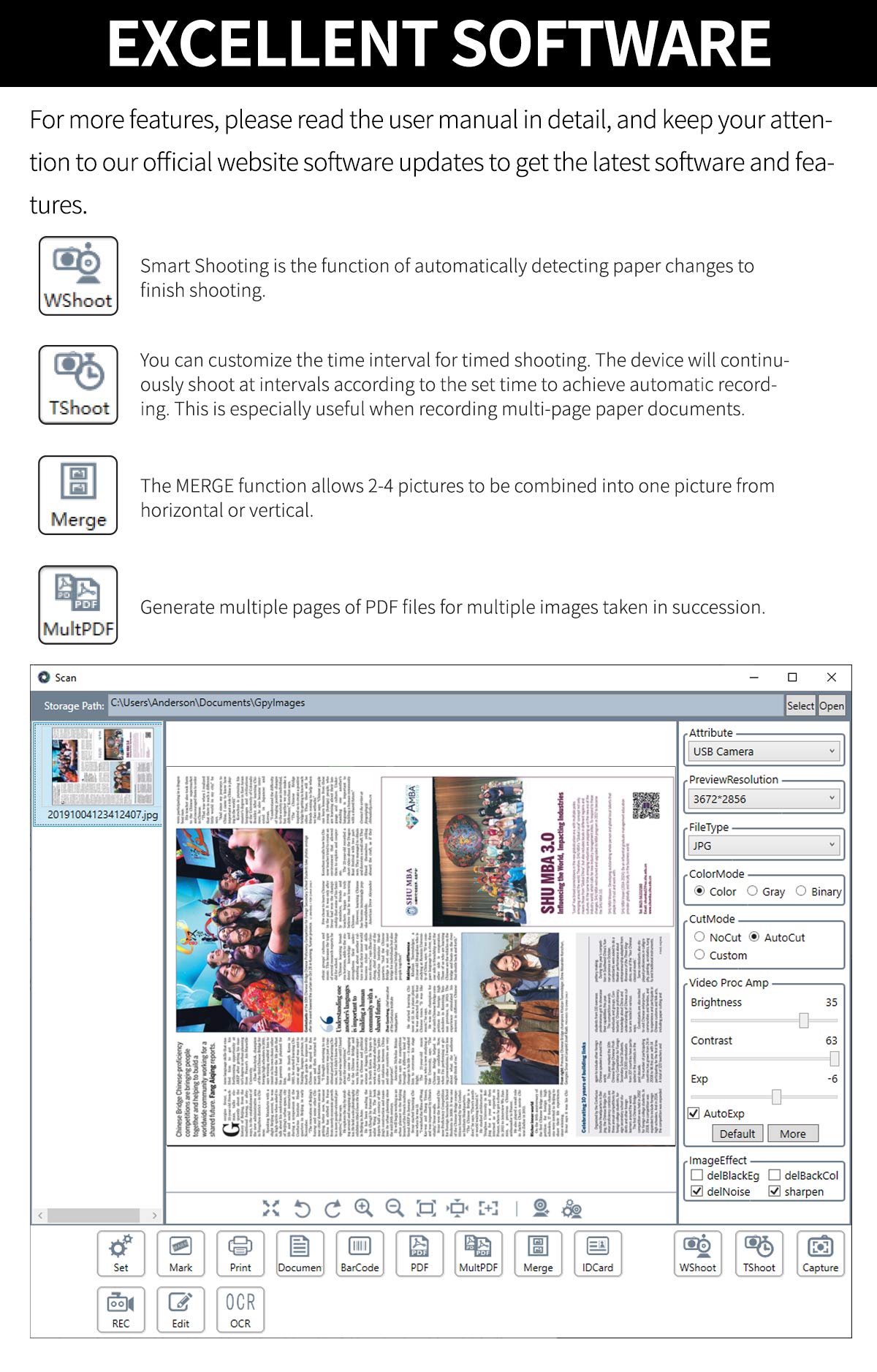 Kinghun KC6A07 Book & Document Camera, 8MP High Definition Portable