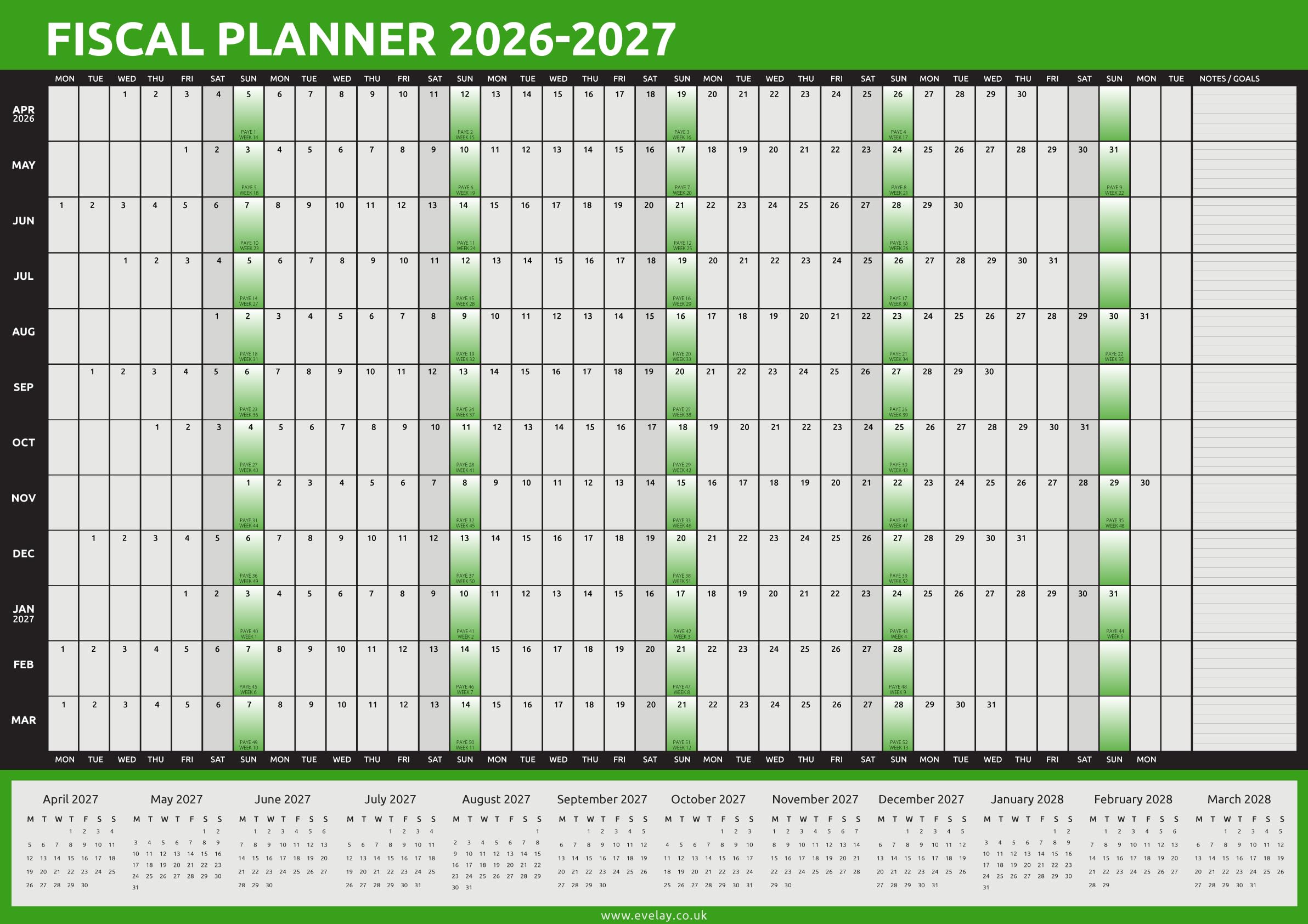 2026 2027 Wall Planner A1 - Fiscal Academic Calendar Size 84cm x 59cm - Full Year to View for Home Office Work School