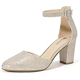 IDIFU IN3 Closed Toe Heels for Women High Chunky Block Heels Women's Pumps Comfortable Dressy Wedding Bride Party Homecoming Prom Work Shoes Fashion Ankle Strap Round Toe Dress Shoes