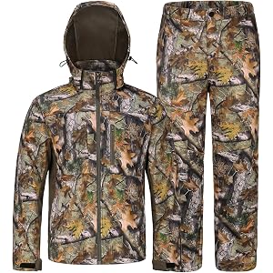 UIIHUNT Hunting Clothes for Men with Fleece Lining: Safety Strap Compatible Water Resistant Silent Hunting Jacket and Pants