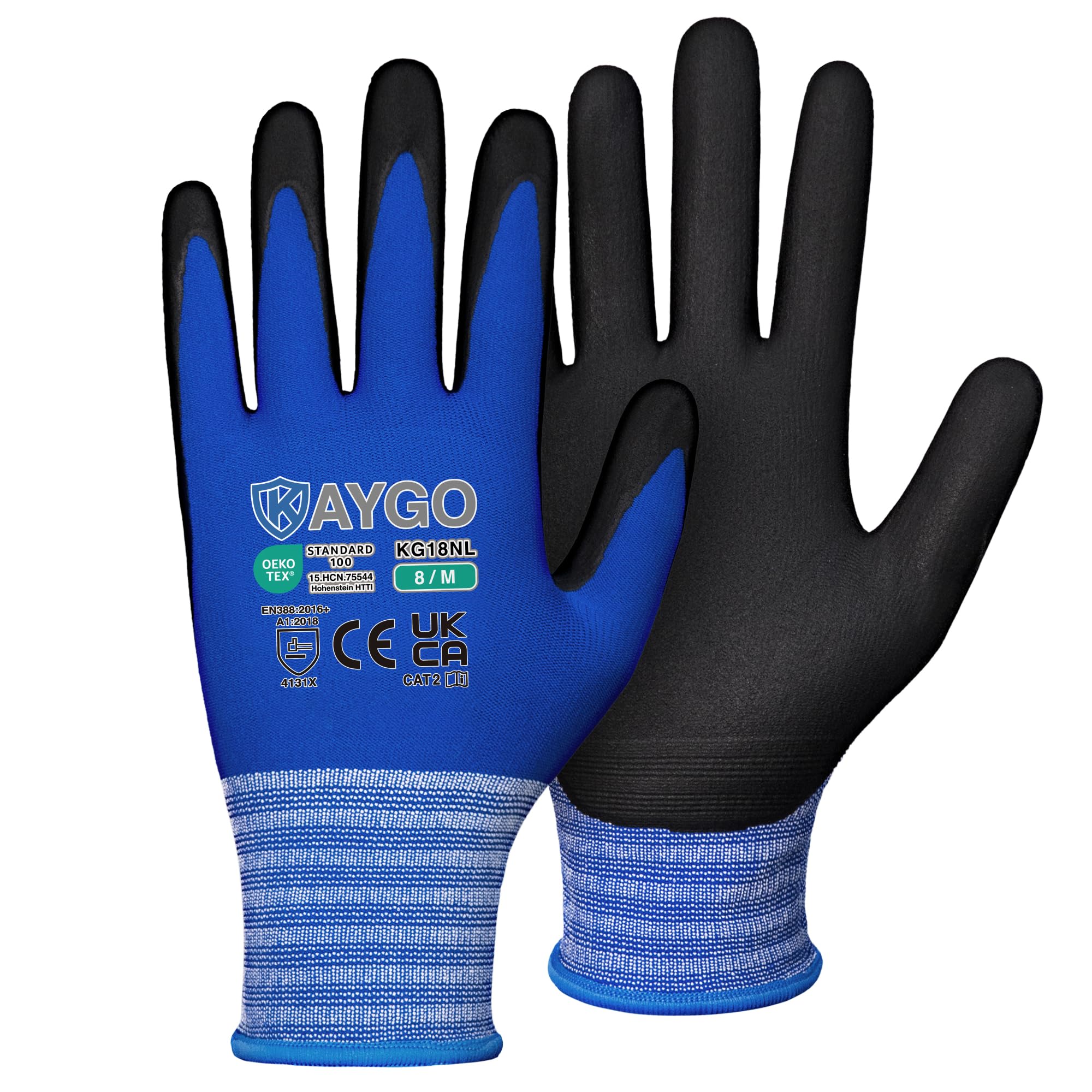 KAYGO Safety Work Gloves MicroFoam Nitrile Coated 12 Pairs, KG18N, Seamless Knit Nylon Glove with Abrasion and Oil Resistant Grip, Ideal for General Purpose, Automotive, DIY (Medium, Blue) — image 1