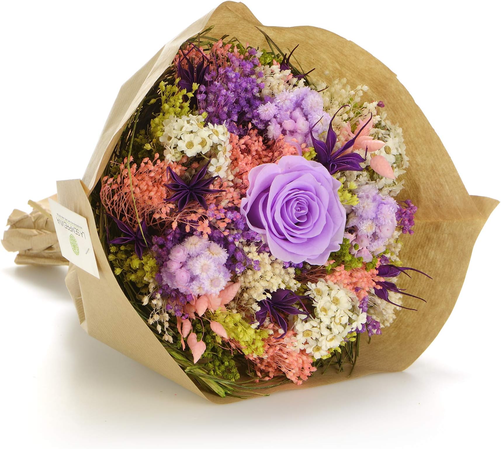 Bouquet-Garden- Sanremo Dried Flowers from The Riviera dei Fiori with a Preserved Rose (Milka)