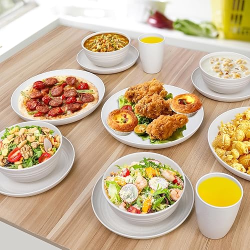 32Pcs Wheat Straw Dinnerware Sets, Camping Dishes Plates Cups