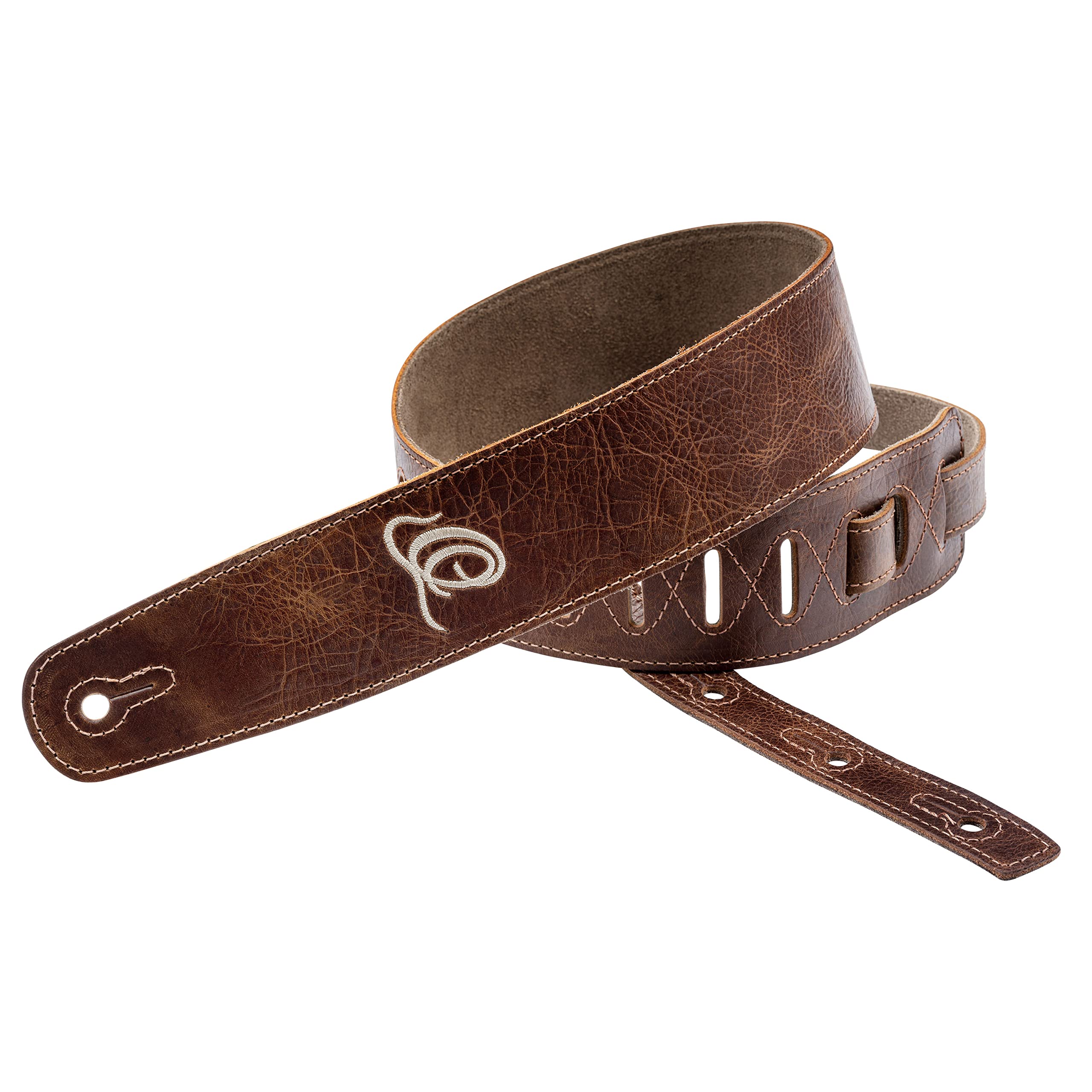 Ortega Guitars Adjustable Guitar Strap – Acoustic Guitar / Bass, Electric Guitar / Bass – Suede Series – Suede Leather, Vintage Malt (OSSU-50)