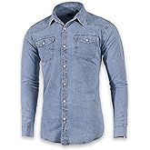 Men's Long Sleeve Double Pocket Snap Denim Shirt