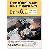 TransOurDream Iron on Heat Transfer Paper for Heat Press (25 Sheets, 8.5x11, Dark 6.0) Printable HTV Heat Transfer Vinyl for T Shirts,Inkjet Printer (TRANS-D6-20)