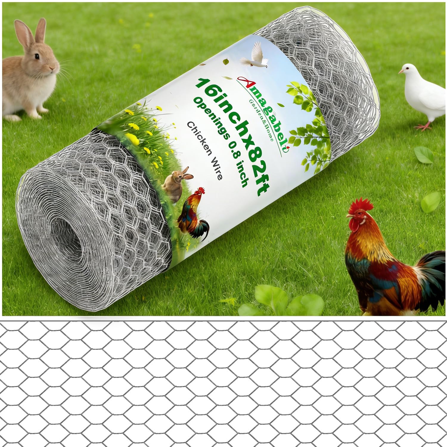 Amagabeli 16in x 82ft Chicken Wire 40cm x 25m Poultry Wire Netting Hexagonal Galvanized Mesh Garden Fence Roll Barrier for Pet Rabbit Chicken Fencing Bird Raised Bed Image