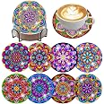 Mandala Diamond Painting Coasters Kit With Holder 4X4IN | Diamond art Coasters Cork Wooden Pad Board Double Layer is Strong a