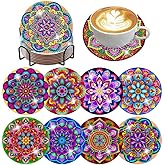 ijbnhd Mandala Diamond Painting Coasters Kit with Holder 4X4IN | Diamond art Coasters Cork Wooden Pad Board Double Layer is Strong and Wear-Resistant for Adults Art Craft Supplies Gift