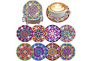 ijbnhd Mandala Diamond Painting Coasters Kit with Holder, DIY Diamond Art Coasters Cork Wooden Pad Board Double Layer is Strong and Wear-Resistant for Beginners Adults Art Craft Supplies Gift 4X4IN