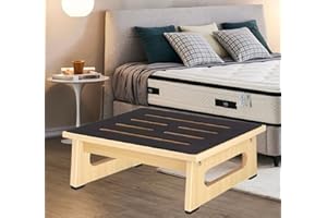 Wexlerey One Wooden Step Stool for Adults Seniors,Heavy Duty Bedside Stool with Non-Slip Rubber Stepping Surface and Handles,