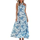 CUPSHE Women's Paisley Summer Dresses Casual Halter Twist Backless Tie Back Smocked Maxi Dress
