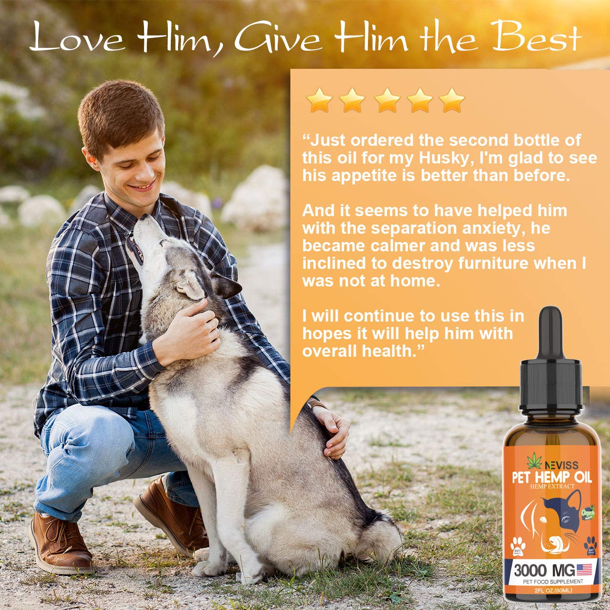 Nevissbags Hemp Oil for Dogs & Cats (3000mg), Pain Anxiety Relief for Pets - 100% Natural Organic Hemp Herbal Extract, Supports Hip & Joint Health - Pet Omega 3, 6, 9 - Made in USA