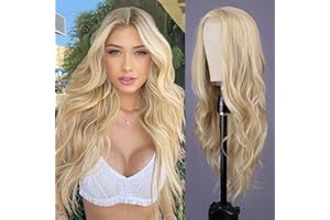 Aida ble Mixed Blonde Long Wave Wig for Women -26inch Middle Part Long Curly Wig Heat Resistant Synthetic Hair Looking Natural, Fiber Wig for Daily Party Use
