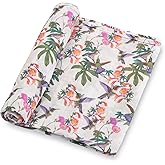 LollyBanks Baby Swaddle Blanket, 100% Cotton Muslin Blankets for Girls, 47 x 47 Inches Soft and Breathable Swaddles for Newborn, Gentle Baby Wrap Swaddle, Registry (Hummingbird Print)