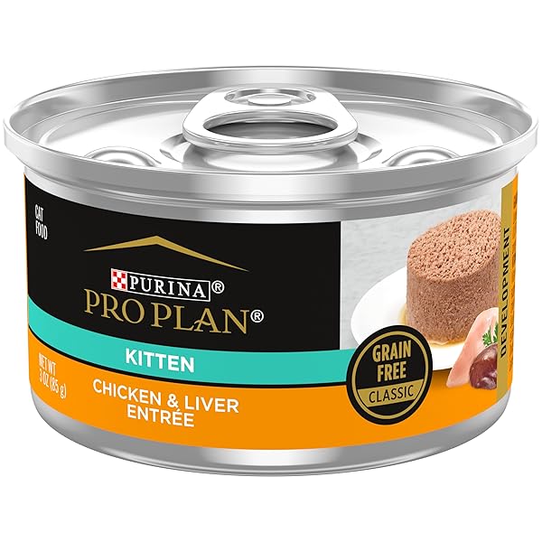 PURINA PRO PLAN GRAIN FREE WET KITTEN FOOD PATE, DEVELOPMENT CHICKEN & LIVER ENTREE – (PACK OF 24) 3 OZ. PULL-TOP CANS