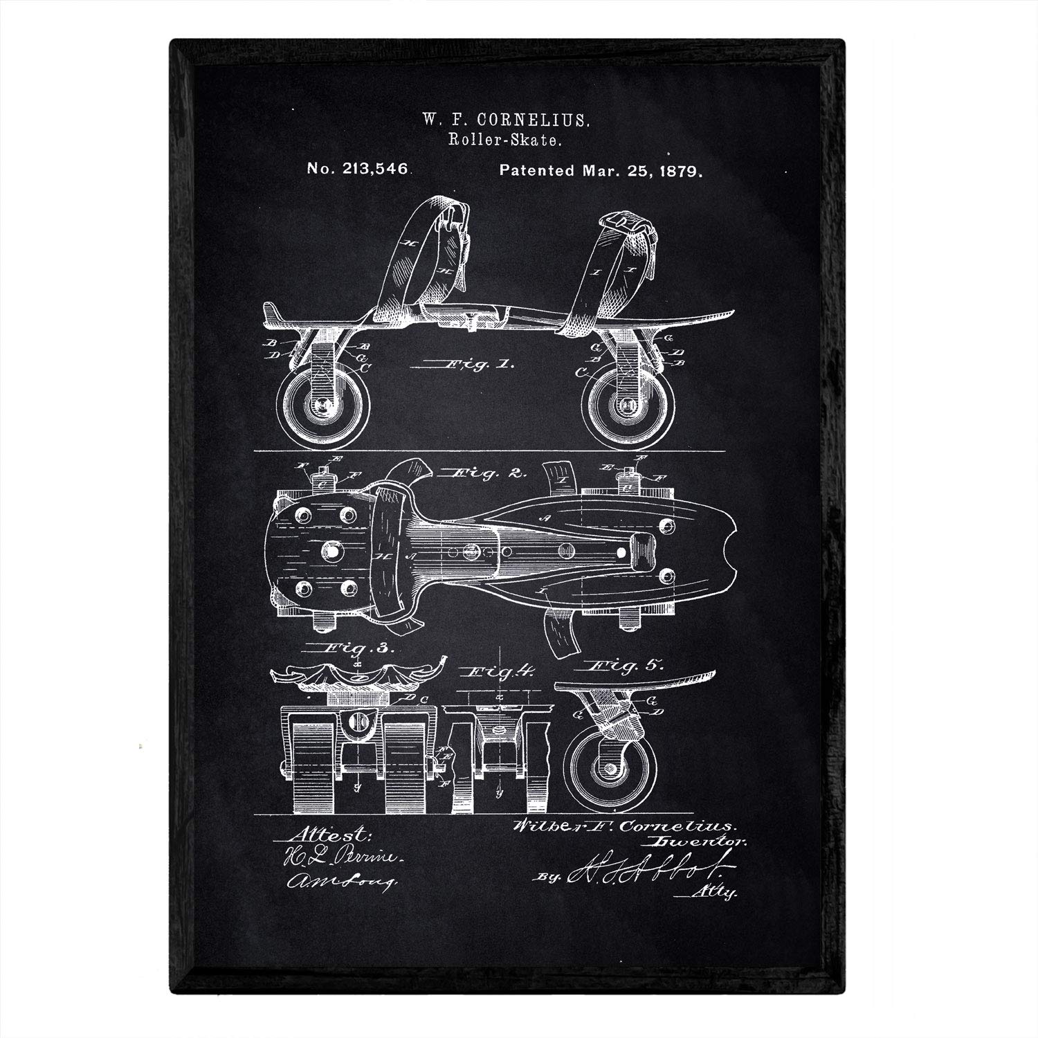 Nacnic Poster patent Patin. Sheet with old design patent A3 size with black background