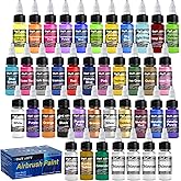 HOMY ARTY Airbrush Paint - 36 Colors with 4 Thinner, Ready to Spray Airbrush Paint Set, Water-Based Acrylic Air Brush Paints for Metal, Plastic Models, Canvas, Wood - 40 Bottles