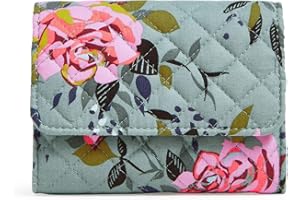 Vera Bradley Women's Cotton Riley Compact Wallet With RFID Protection, Rosy Outlook - Recycled Cotton, One Size