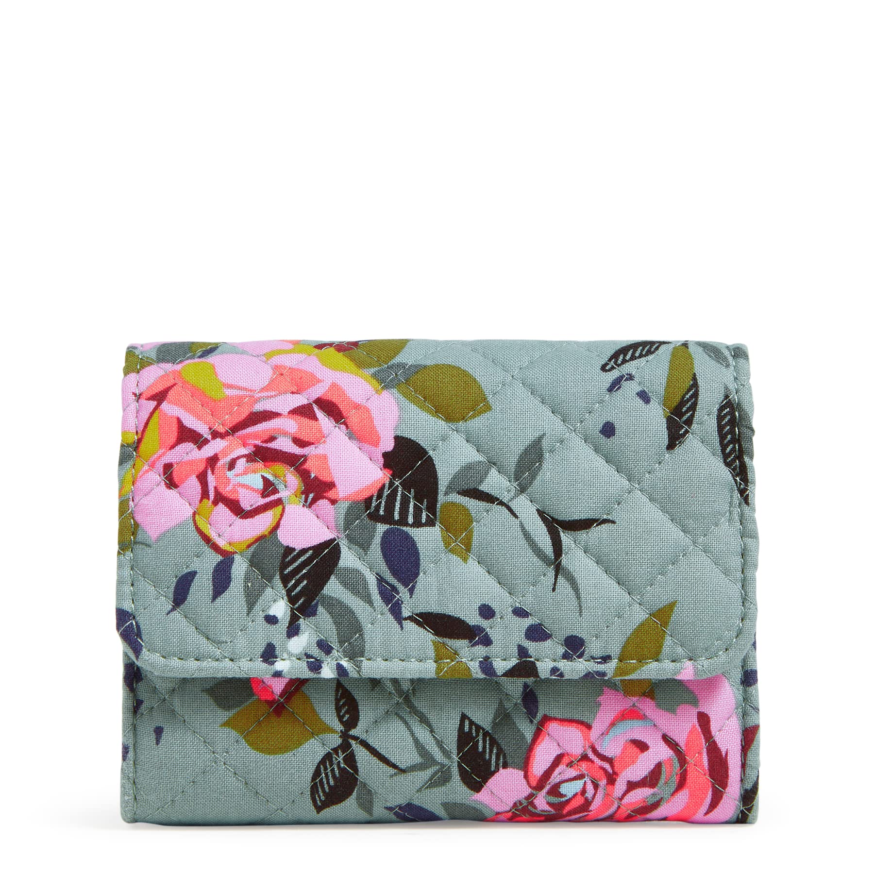 Vera Bradley Women’s Cotton Riley Compact Wallet With RFID Protection, Rosy Outlook – Recycled Cotton, One Size