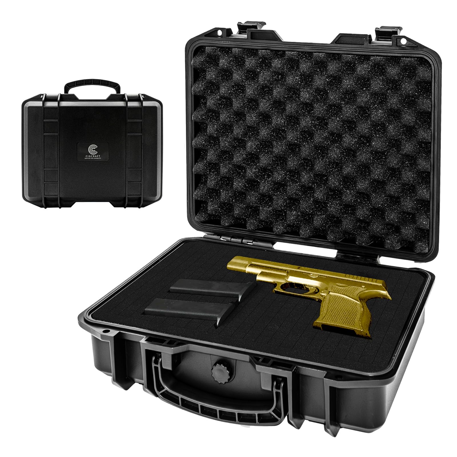 Photo 1 of CIGCRAFT TSA Approved Pistol Case, Gun Case for Handguns, Lockable Carrying Box with 1 Pistols &2 Magazines for Air Travel & Range Use, Foam Insert & Waterproof Hard Shell, 9mm Pistols