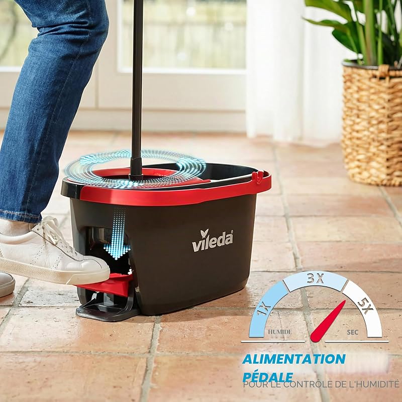 Ensemble Balai et Seau pour Les sols Turbo avec essoreur actionné par pédale | Manche télescopique 65-131 cm | Tête de Balai en Microfibre | Nettoyage en Profondeur avec Un Minimum d’Efforts