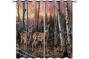 XINBADU Country Rustic Blackout Curtains for Girls Boy Home Decor, Deer Forest Animal Jungle Wildlife Tree Grommet Thermal Insulated Drapes Darkening Window Curtain for Bedroom Living Room, 42 x 45 Inch