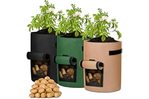 Delxo 3 Pack 7 Gallon Potato Grow Bags, Vegetable 7Gallon Grow Bag with Flap Window, Double Layer Premium Breathable Nonwoven Cloth for Potato/Plant Container/Aeration Fabric Pots with Handles