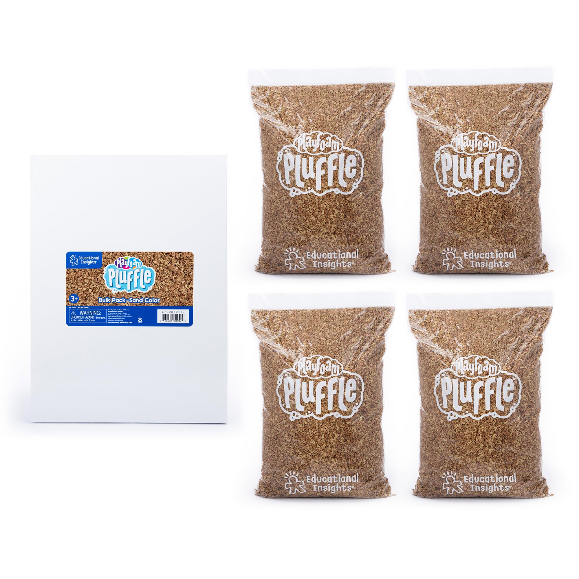Educational Insights Pluffle Sand Bulk Pack - Sensory Bin Foam Set, No Mess Alternative to Sand Toys & Slime for Toddlers at Home or in The Classroom, Fun Sensory Table Filler, Gift for Kids Ages 3+