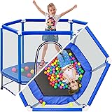 Merax 55" Mini ToddlersTrampoline for Kids Indoor Outdoor Use with Ball Pit Balls, Small Trampoline with Safety Enclosure Net