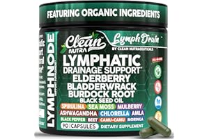 CLEAN NUTRACEUTICALS Organic Lymphatic Drainage Supplements | Elderberry Bladderwrack Burdock Root Black Seed Oil Spirulina Sea Moss Ashwagandha Chlorella Amla Beet Moringa Chlorophyll Lymph System Capsules By Clean Nutra