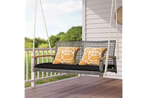 DORTALA Hanging Porch Swing, 2 Person Outdoor Wicker Rattan Swing Chair Bench with Cushion, Ropes for Patio, Garden, Backyard