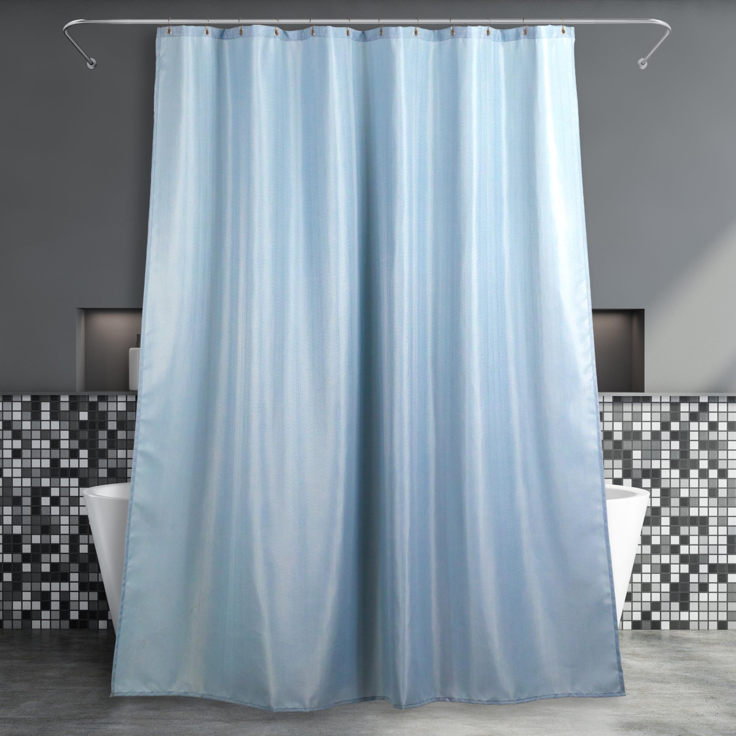 Blue Fabric Shower Curtains for Bathroom: Fog Blue Anti Mould Mildew Resistant Water Repellent Washable Polyester Shower Curtain Liner for Wet Room - Linen Style Bath Curtain - 183 x 244cm Drop