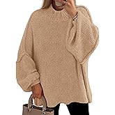 PRETTYGARDEN Women's 2026 Fall Oversized Sweaters Chunky Knit Mock Neck Long Sleeve Casual Trendy Pullover Winter Clothes