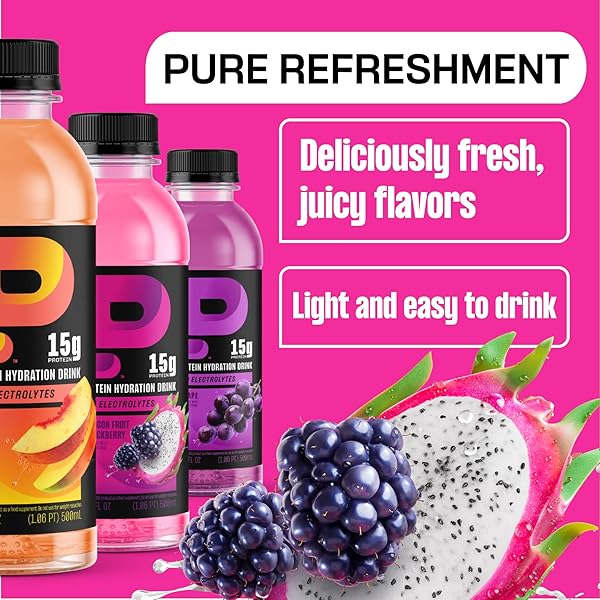 PROTEIN2O HYDRATION DRINK – 2-IN-1 LIQUID CLEAR WHEY PROTEIN ISOLATE AND ELECTROLYTE DRINK – 15G PROTEIN, VITAMINS B5, B6 – POST-WORKOUT RECOVERY – 16.9 FL OZ – 12 COUNT DRAGON FRUIT BLACKBERRY