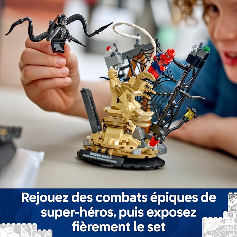 ǀ Marvel Le Combat Légendaire Entre Spider-Man et Sandman - Jouet de Super-Héros avec 3 Minifigurines Dont Venom - Chantier de Construction - Cadeau pour Garçon & Fans du Film dès 9 Ans 76334