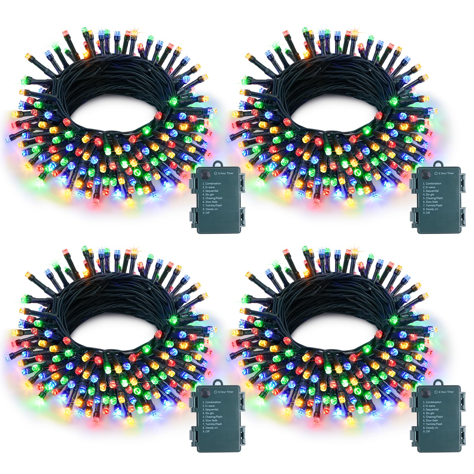 Photo 1 of 4 Pack Battery Operated Christmas Lights, 50 LEDs 16.5ft Multi Colored String Lights Outdoor Waterproof, Green Wire Battery Powered Twinkle Lights for Tree Wreath Christmas Decorations