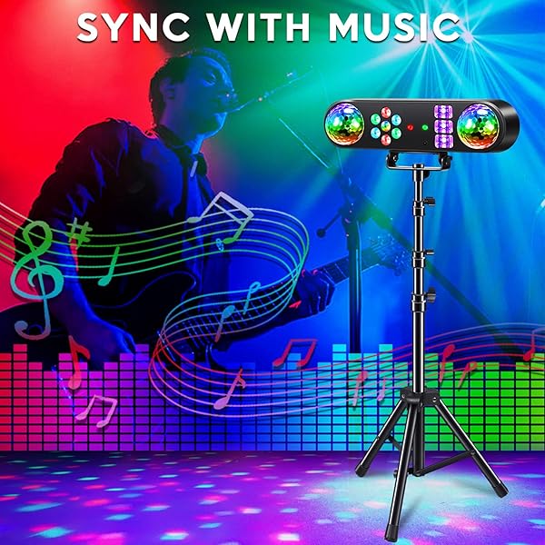 TELBUM DJ LIGHTS WITH STAND, 5 IN 1 PARTY BAR LIGHT SET WITH ROTATING BALL, STROBE, UV, COLORFUL LED PAR LIGHT AND PATTERN, SOUND ACTIVATED DJ LIGHTING SYSTEM FOR DISCO STAGE GIG BAND WEDDING