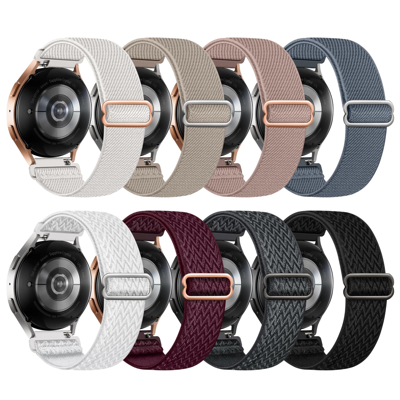 Photo 1 of 8 Pack Stretchy Bands Compatible with Samsung Galaxy Watch 7 6 5 4 40mm 44mm/Galaxy 5 Pro 45mm/6 4 Classic 46mm 42mm 43mm 47mm/Active 2, 20mm Nylon Elastic Watch Strap Sport Wristbands for Women Men